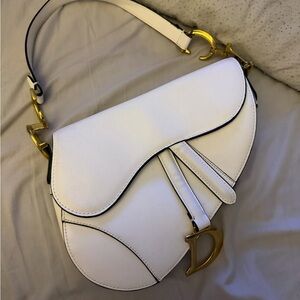 Dior White Saddle Shoulder Bag with Gold Hardware